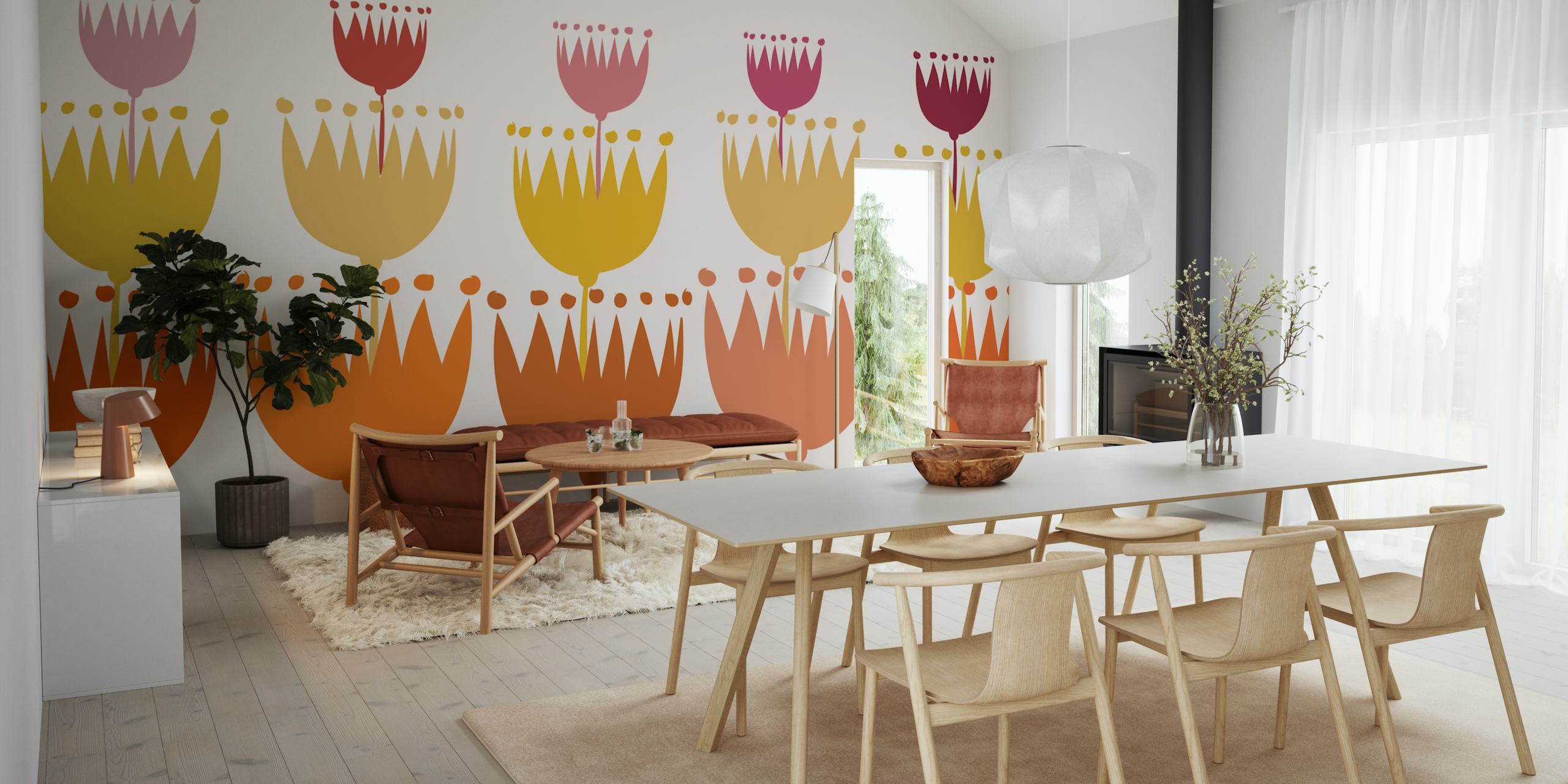 papel de parede 50s Garden Flowers em um quarto